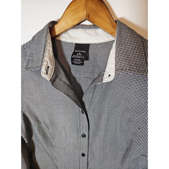 George Womens M Black White Plaid Casual Button Up Long Sleeve Shirt - Picture 2 of 4